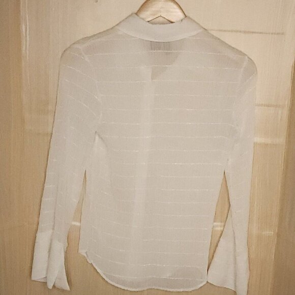 Serenade Womens White Pleated Sheer Button Front Blouse Small - Picture 2 of 8